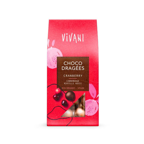 Vivani Choco Dragees Cranberry 75G - Greenlands Health Store