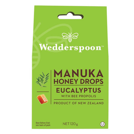 Manuka Honey Drops Eucalyptus & Bee Propolis 120g - Greenlands Health Store