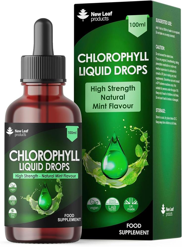 Liquid Chlorophyll Drops 15mg P/S Vegan Food Supplement 100ml - Greenlands Health Store