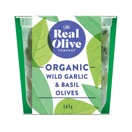 Organic Wild Garlic & Basil Olives in Cold - pressed Oil 150g - Greenlands Health Store