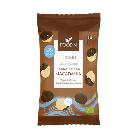 FI Organic Raw Chocolate No Added Sugar Macadamia 50g - Greenlands Health Store