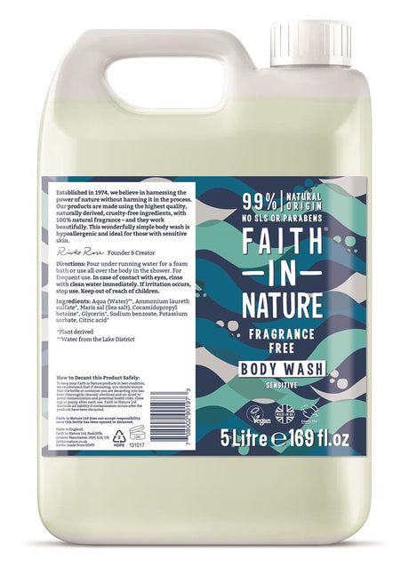 Faith in Nature Fragrance Free Body Wash 5Ltr - Greenlands Health Store