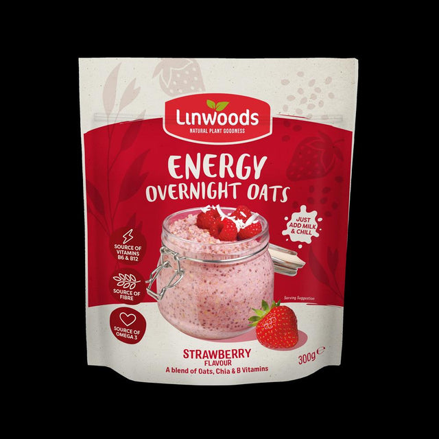 Linwoods Overnight Oats Strawberry Energy 300g - Greenlands Health Store