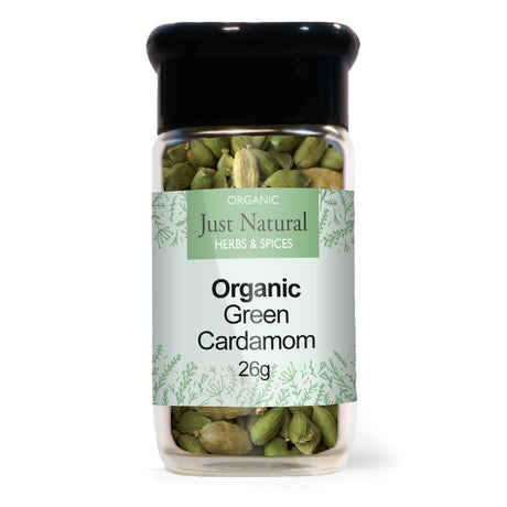 Organic Green Cardamom Pods (Glass Jar) 26g - Greenlands Health Store