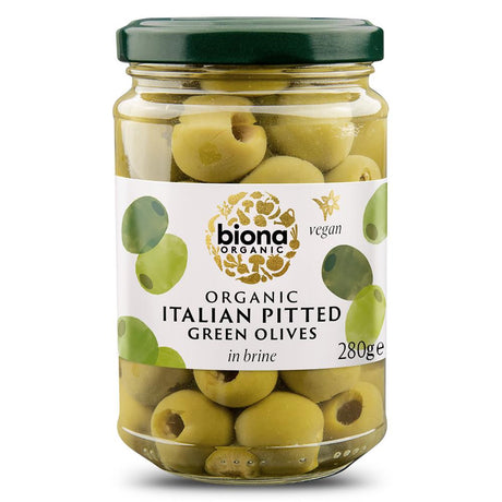 Biona Pitted Green Olives in Brine Organic 280g - Greenlands Health Store
