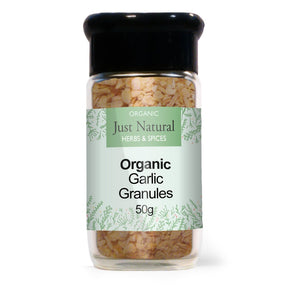 Organic Garlic Granules (Glass Jar) 50g - Greenlands Health Store