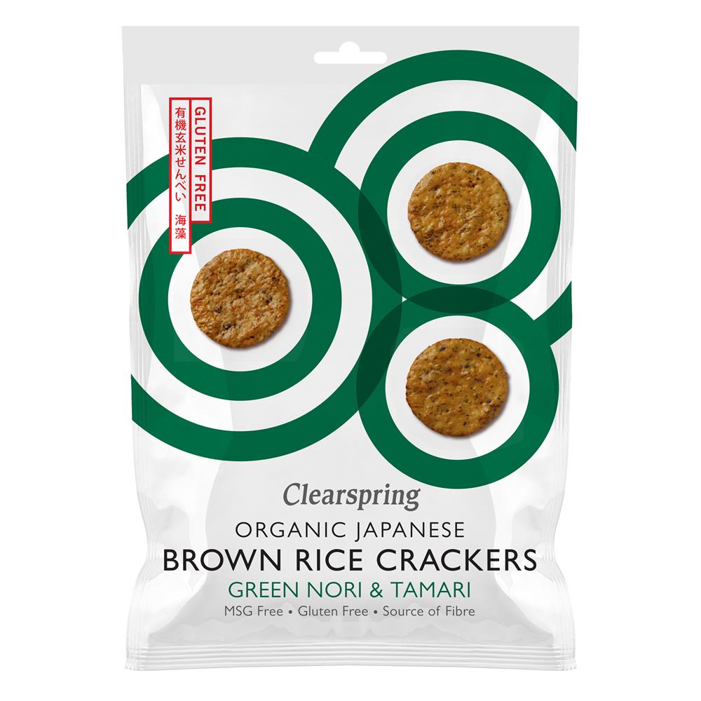 Organic Japanese Brown Rice Crackers - Green Nori & Tamari 40g - Greenlands Health Store