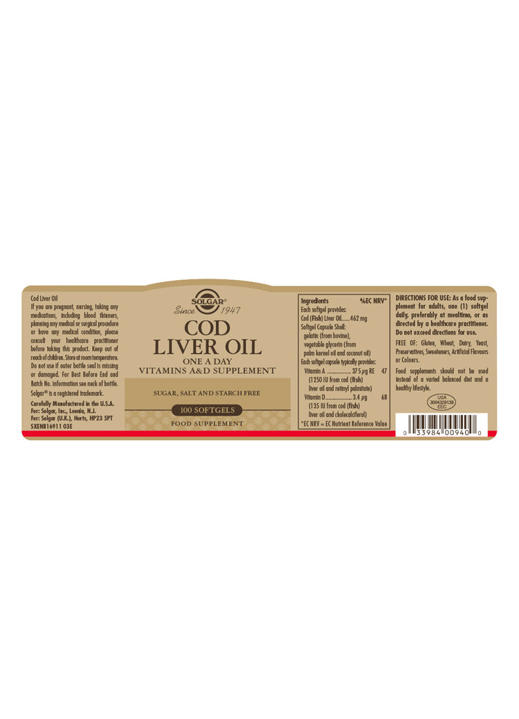 Solgar® Cod Liver Oil Softgels - Greenlands Health Store
