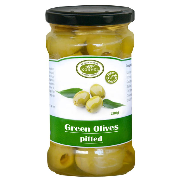 Korvel Natural Green Olives Pitted Halkidiki Super Colossal 290g - Greenlands Health Store