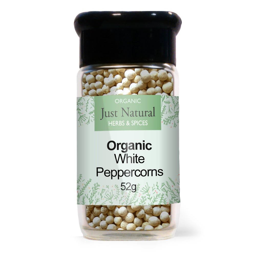 Organic White Peppercorns (Glass Jar) 52g - Greenlands Health Store
