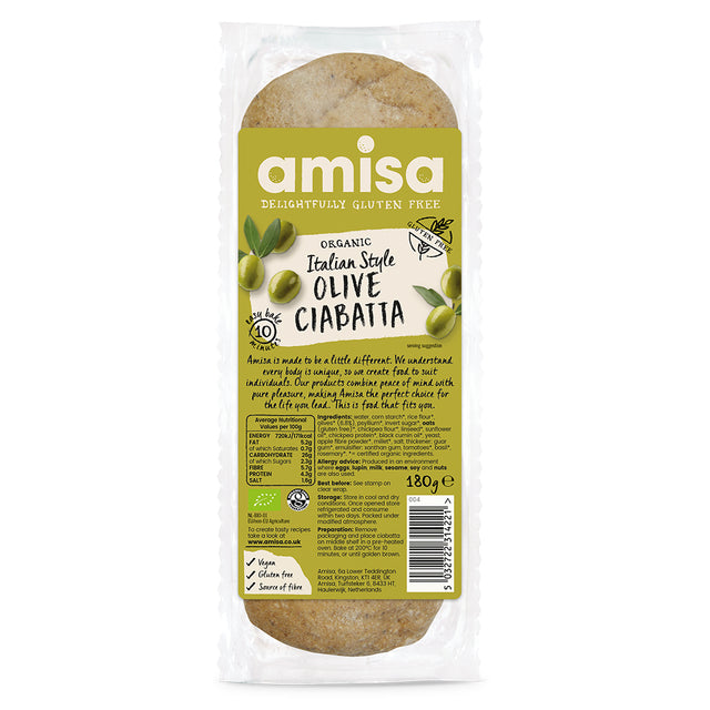 Organic Olive Ciabatta Gluten Free 180g - Greenlands Health Store