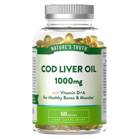 Cod Liver Oil 1000mg w/ Vitamin D+A 60 Softgels - Greenlands Health Store
