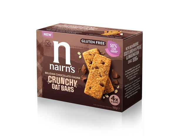 Nairn's Gluten Free Belgian Choc Chunk Crunchy Oat Bars 160g - Greenlands Health Store