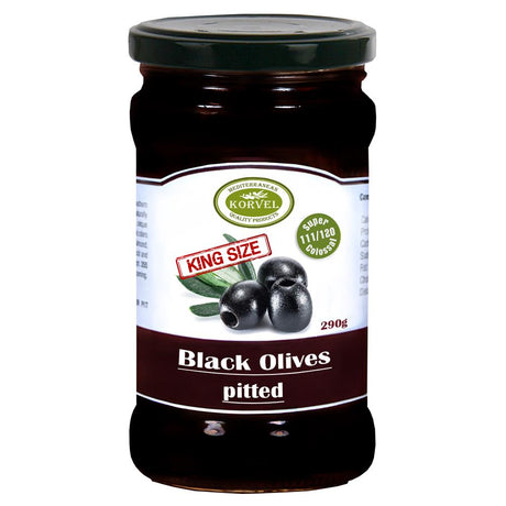 Korvel Greek Black Oxidized Olives Pitted Super Colossal 290g - Greenlands Health Store