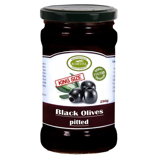 Korvel Greek Black Oxidized Olives Pitted Super Colossal 290g - Greenlands Health Store