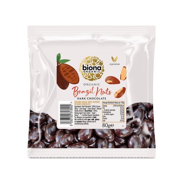 Biona Organic Plain Chocolate covered Rainforest Brazils 80g - Greenlands Health Store