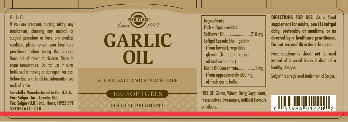 Solgar® Garlic Oil Softgels - Pack of 100 - Greenlands Health Store