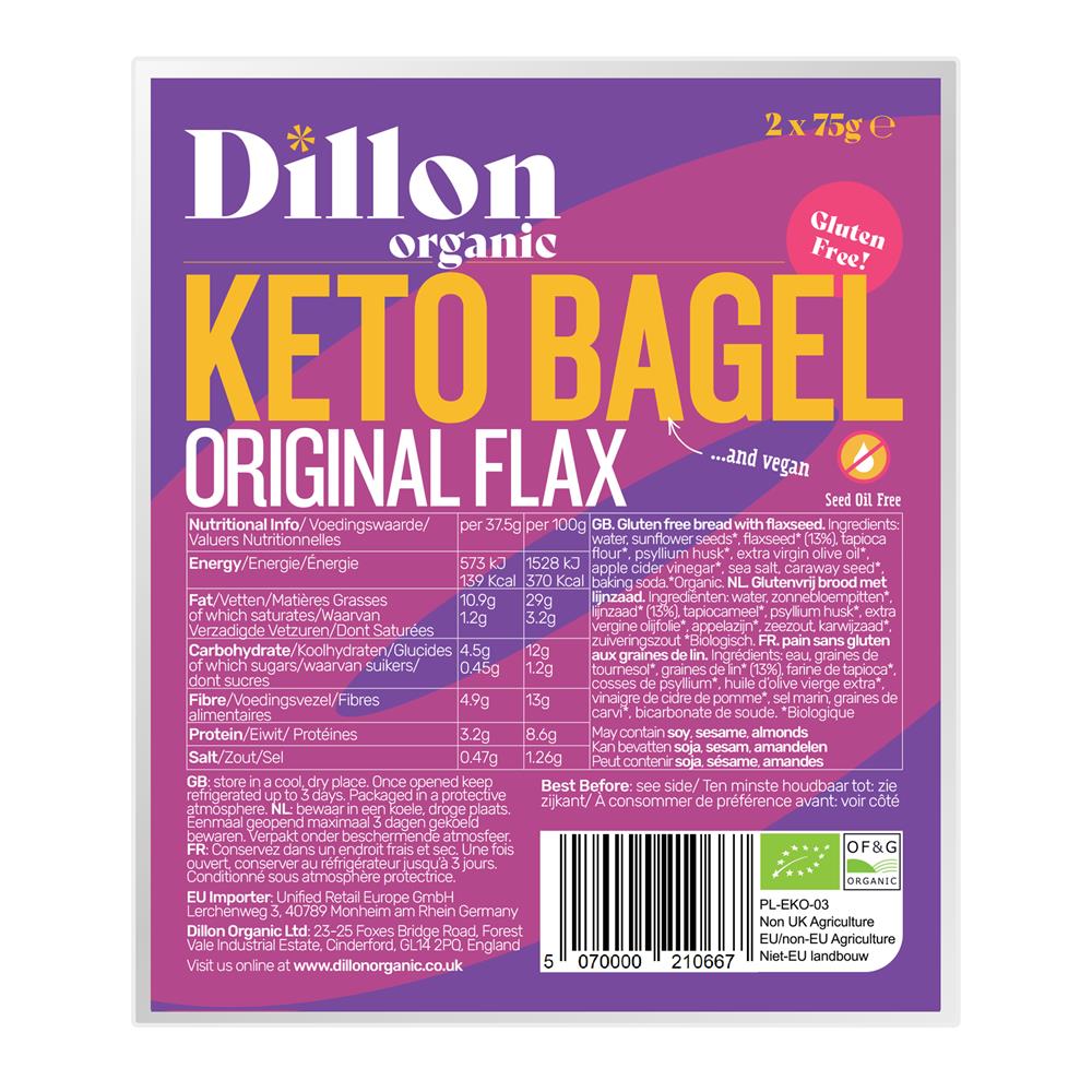 Dillon Organic Keto Bagel Original Flax 150g - Greenlands Health Store