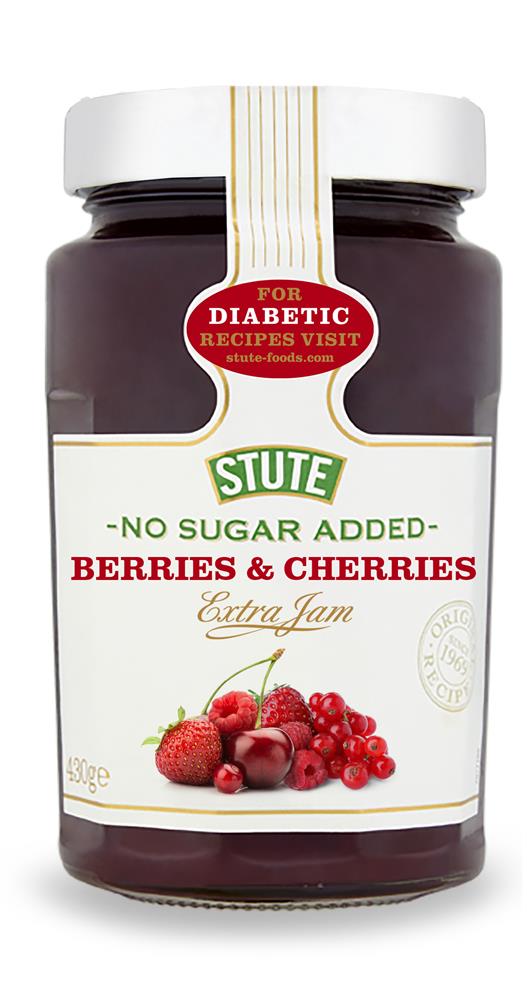 Stute No Sugar Added Berries & Cherries Jam 430g - Greenlands Health Store