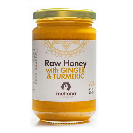 Mellona Cypriot Raw Honey with Ginger & Turmeric 400g - Greenlands Health Store