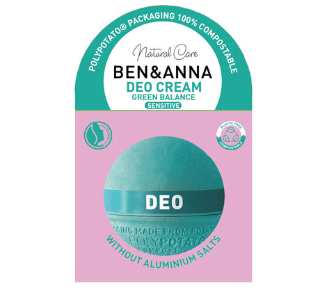Ben & Anna Deodorant Cream PolyPotato Packaging Green Balance 40g - Greenlands Health Store