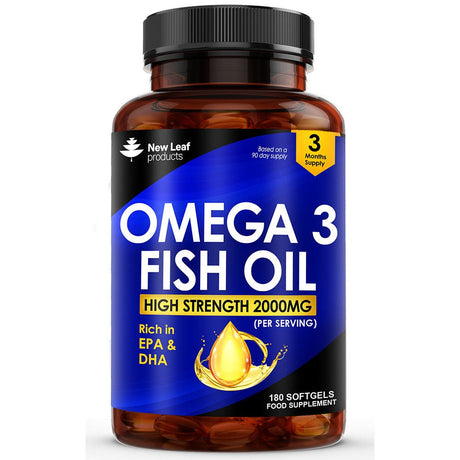 Omega - 3 2000mg Fish Oil Vitamin E EPA & DHA 180 softgels - Greenlands Health Store