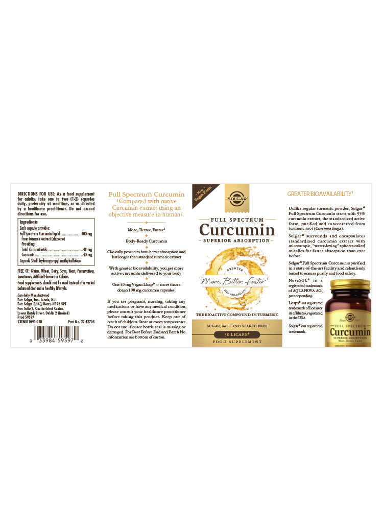 Solgar® Full Spectrum Curcumin Softgels - Greenlands Health Store