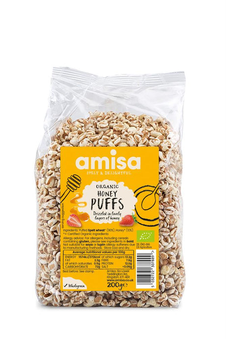 Amisa Organic Spelt honey Puffs with Honey 200g - Greenlands Health Store