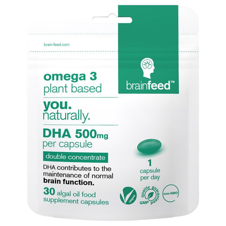 Omega3 Plant - based DHA 500mg 1 - a - day | EU Certified brain Health - Greenlands Health Store