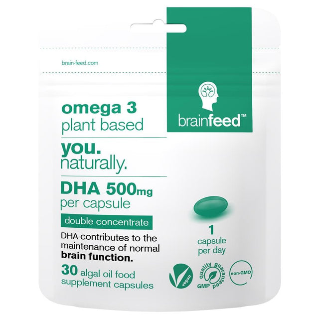 Omega3 Plant - based DHA 500mg 1 - a - day | EU Certified brain Health - Greenlands Health Store