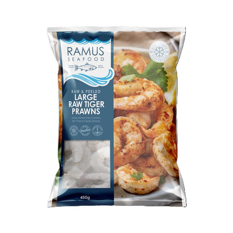 Ramus Seafood Frozen Raw & Peeled Large Raw Tiger Prawns 200g - Greenlands Health Store