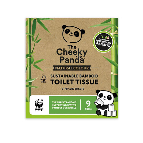 The Cheeky Panda Natural Colour Bamboo Toilet Tissue 9 Rolls - Greenlands Health Store