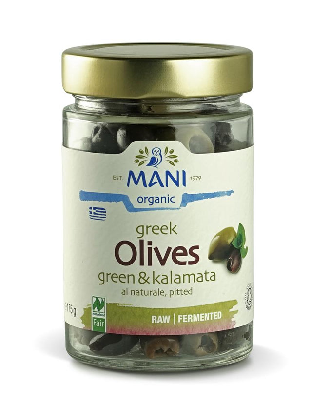 MANI Organic Kalamata & Green Olives al Naturale 175g - Greenlands Health Store