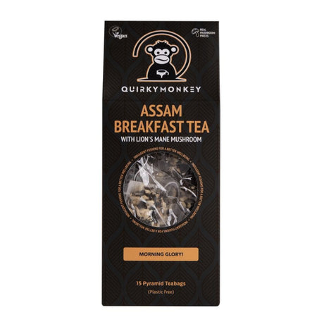 Quirky Monkey Assam Breakfast Tea Lion's Mane x 15 Pyramid Teabags - Greenlands Health Store