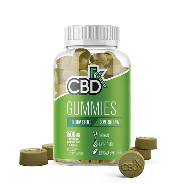 CBDfx Turmeric & Spirulina Gummies (60ct / 1500mg CBD Per Bottle) - Greenlands Health Store