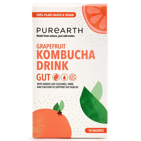 Purearth Gut Kombucha Drink Powder 10x5g sachets Vegan Low - Cal Sugar free - Greenlands Health Store