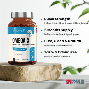 Omega 3 2000mg Super Strength Fish Oil - 300 Softgels - Greenlands Health Store
