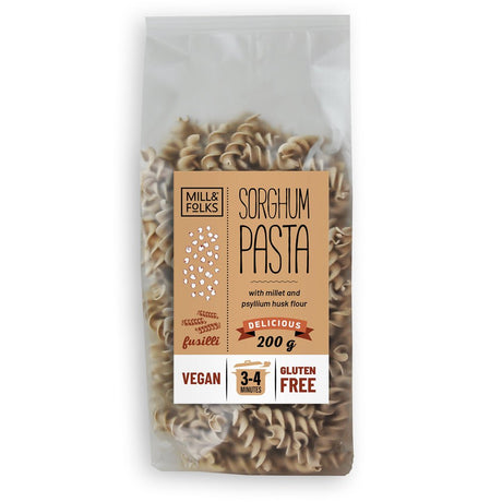 Mill&Folks Sorghum pasta fusilli 200g VeganGluten free - Greenlands Health Store
