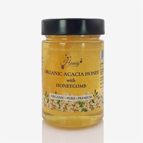 Honey Heaven Organic Acacia Honey with Honeycomb 500g - Greenlands Health Store