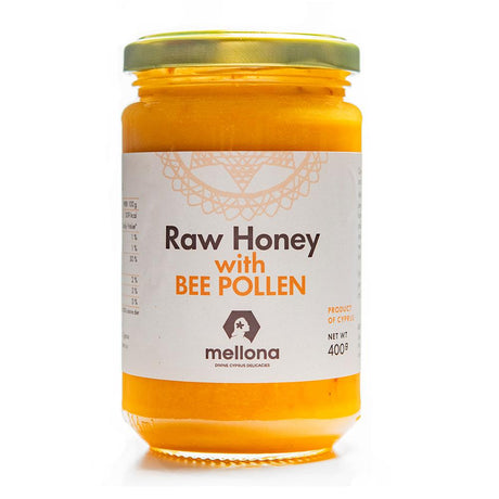 Mellona Cypriot Raw Honey with Bee Pollen 400g - Greenlands Health Store