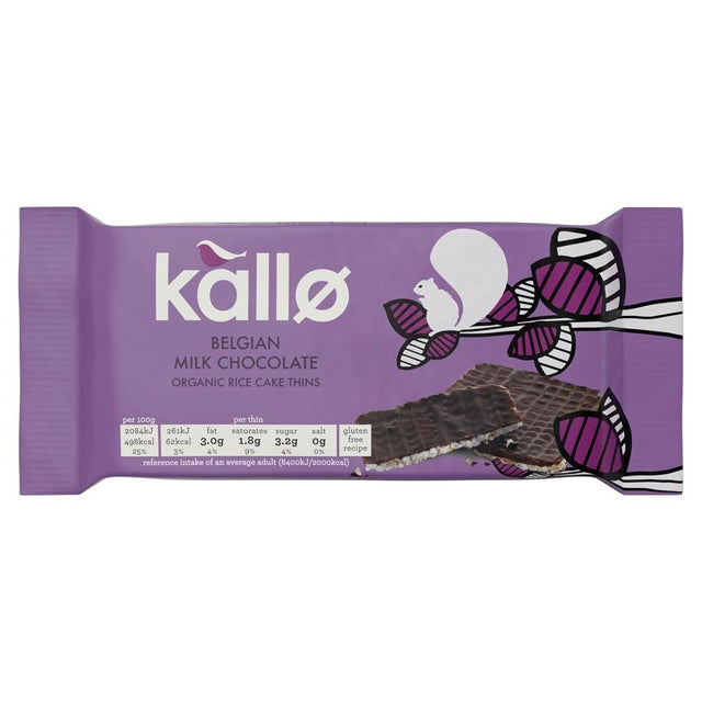 Kallo Organic Belgian Milk Chocolate Rice Cake Thins 75g - Greenlands Health Store