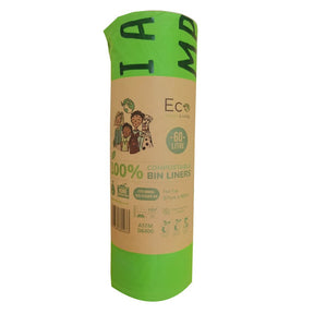 Eco Green Living Certified Compostable 60L Large Bin Bags - Greenlands Health Store