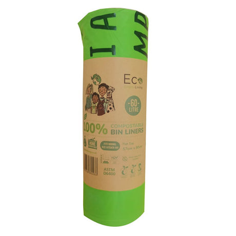 Eco Green Living Certified Compostable 60L Large Bin Bags - Greenlands Health Store
