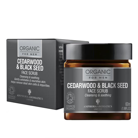 Cedarwood & Black Seed Face Scrub For Men COSMOS Organic 60ml - Greenlands Health Store