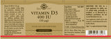Solgar® Vitamin D3 400 IU (10 μg) Softgels - Pack of 100 - Greenlands Health Store
