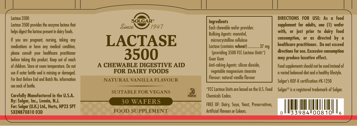 Solgar® Lactase 3500 Wafers - Pack of 30 - Greenlands Health Store