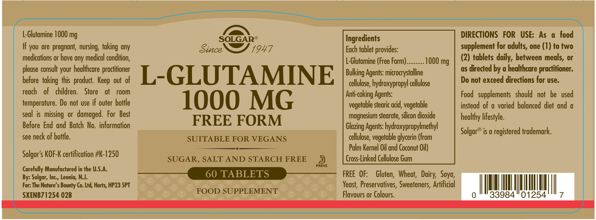 Solgar® L-Glutamine 1000 mg Tablets -Pack of 60 - Greenlands Health Store