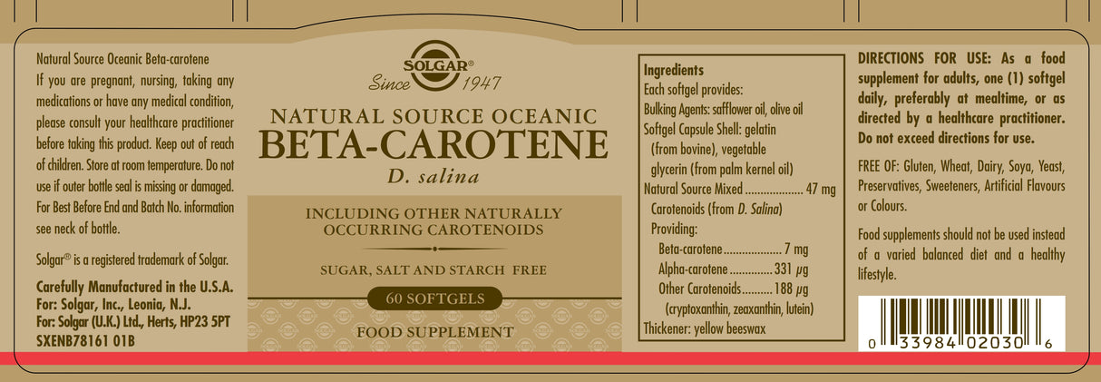 Solgar® Natural Source Oceanic Beta Carotene Softgels - Greenlands Health Store