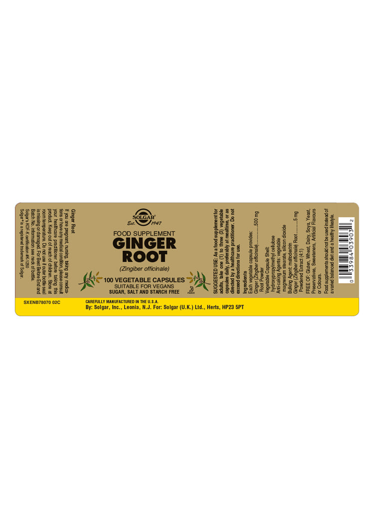 Solgar® Ginger Root Vegetable Capsules - Pack of 100 - Greenlands Health Store