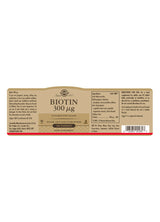 Solgar® Biotin 300 µg Tablets - Pack of 100 - Greenlands Health Store